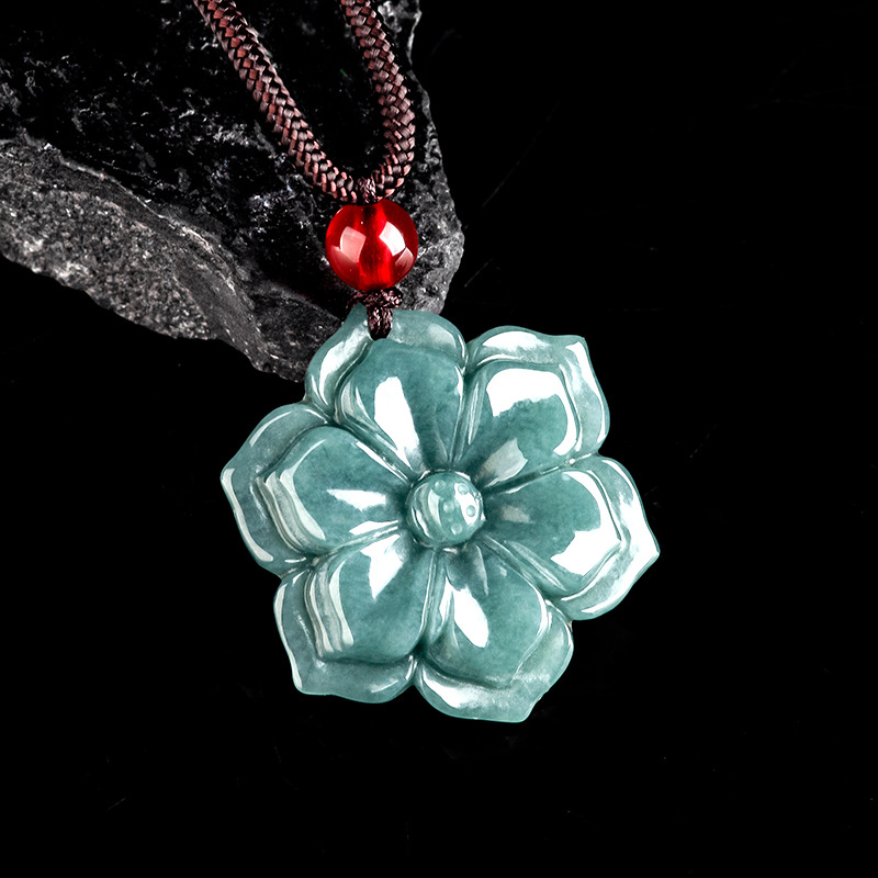 Vintage Necklace - 버마산 경옥 꽃 펜던트 목걸이 스톤