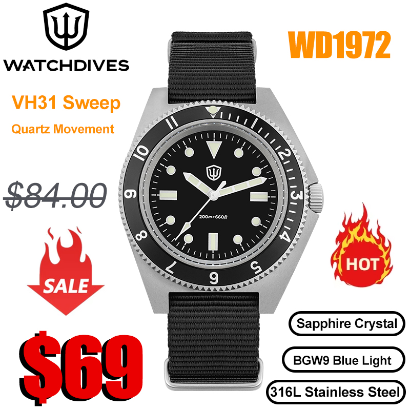 Vintage Watch Collecting - Watchdives WD1972 쿼츠 시계 VH31 스윕