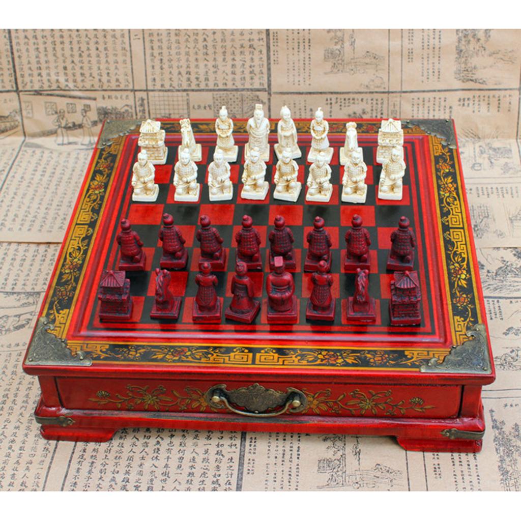 중국 체스 세트 빈티지 테라코타 전사 레진 보드 게임  - Vintage Collectible Board Games 리뷰 및 가격